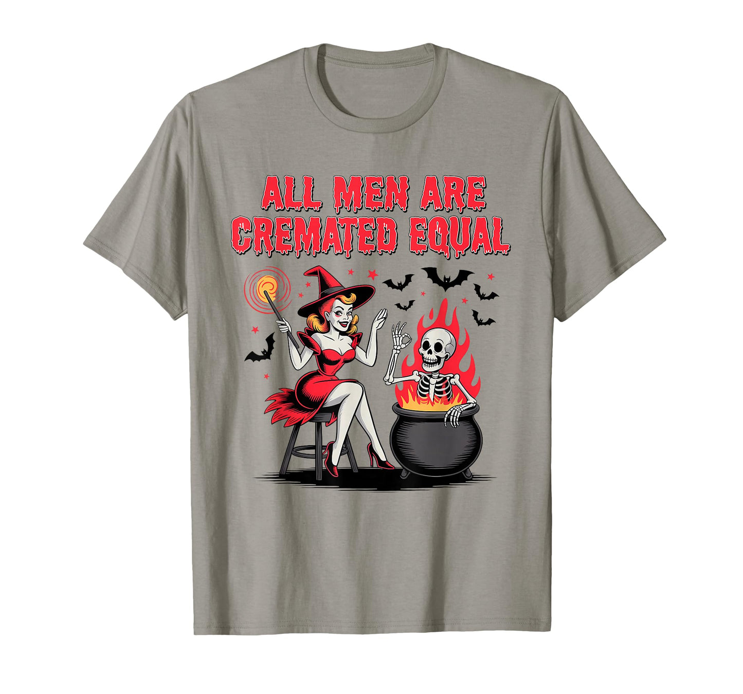 All Men are Cremated Equal Funny Halloween Witch Skeleton T-Shirt