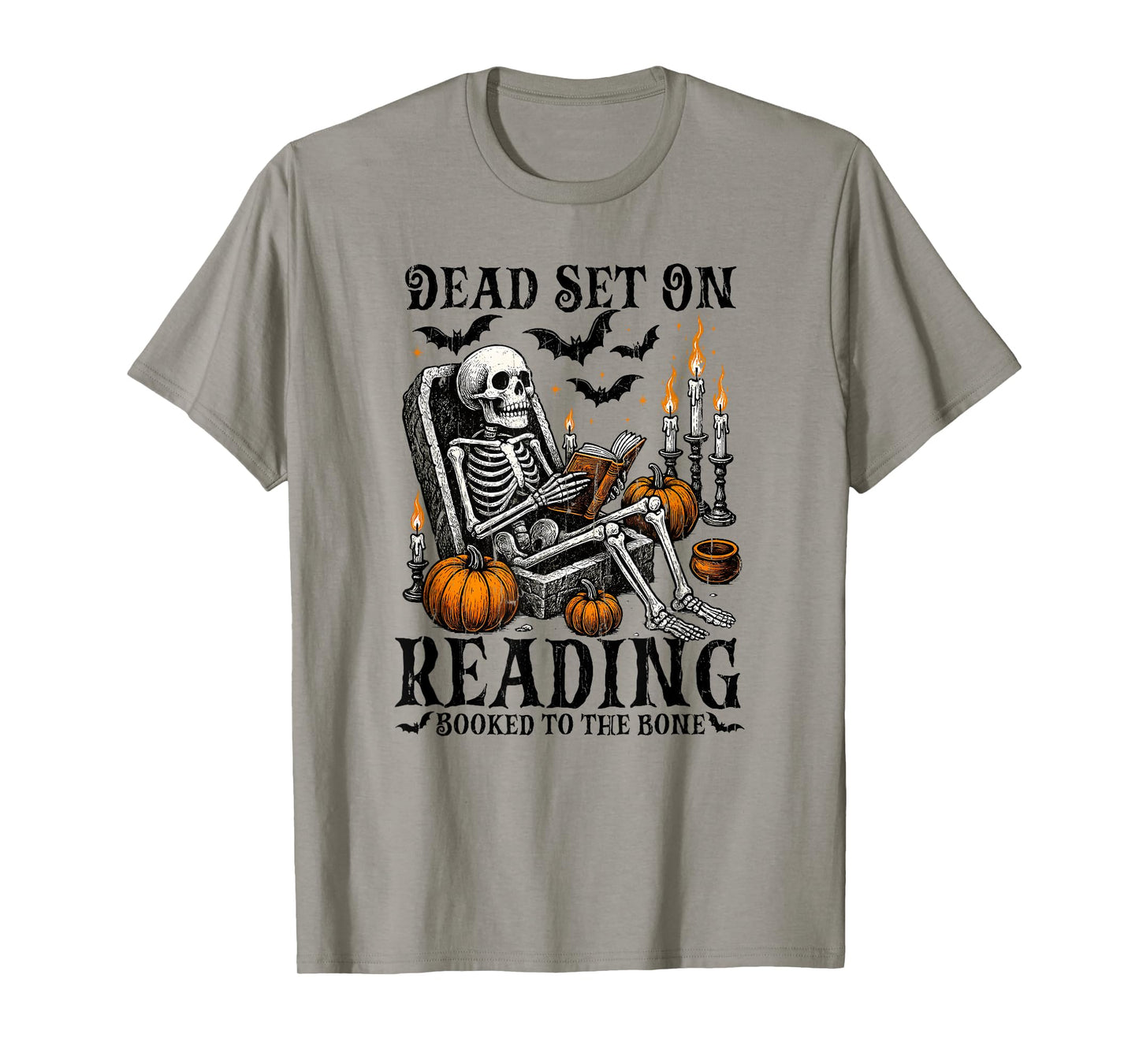 Dead Set On Reading, Booked to The Bone, Halloween Funny T-Shirt