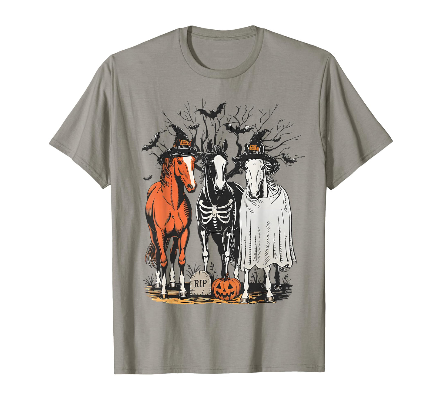 Retro Halloween Horse Skeleton Witch Costume Spooky Season T-Shirt