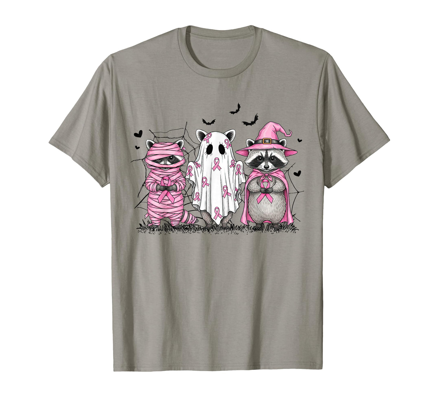 Halloween Raccoon Breast Cancer Awareness Pink Ribbon Women T-Shirt