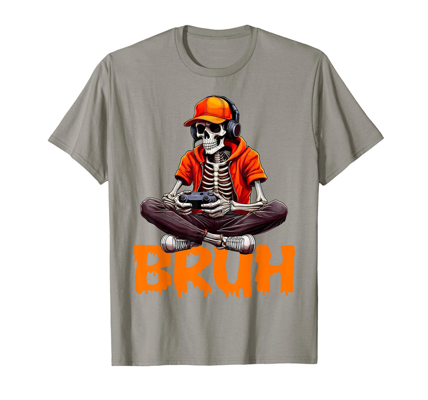 Bruh Halloween Boys Kids Gamer Mens Skeleton Video Gaming T-Shirt