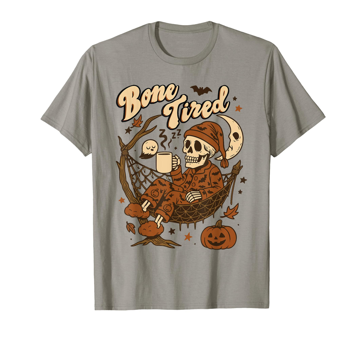 Bone Tired Funny Sleepy Skeleton Fall Vibes Halloween T-Shirt