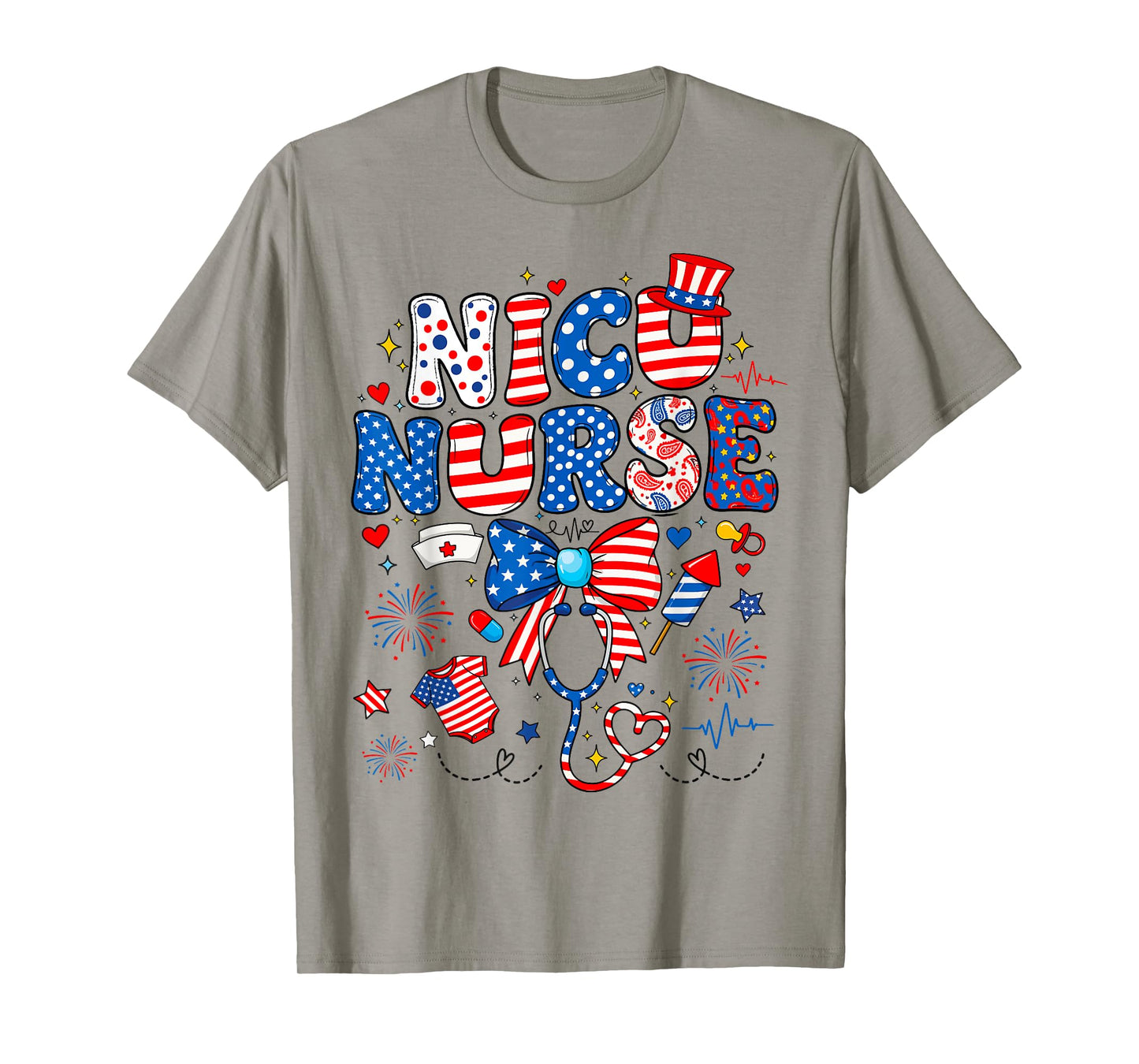 USA American Flag Patriotic NICU Nurse Neonatal 4th of July T-Shirt
