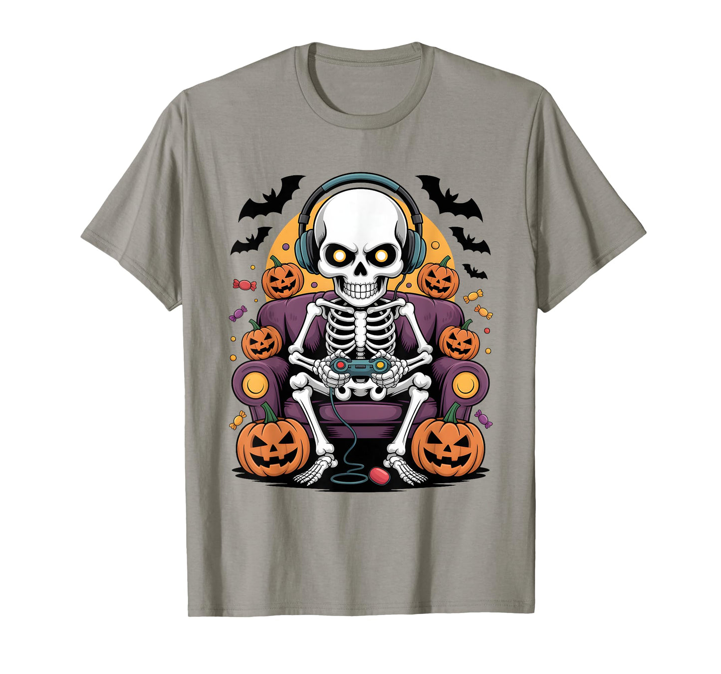 Skeleton Gamer Headphone Funny Halloween Gaming Boys Kids T-Shirt