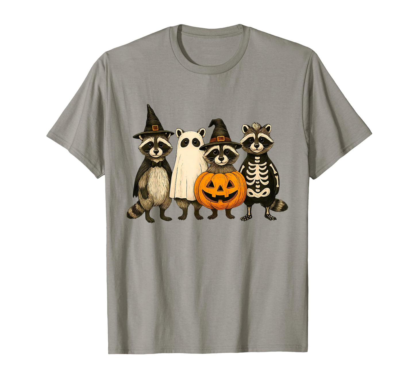 Retro Halloween Ghost Raccoon Trick Or Treat Pumpkin Costume T-Shirt