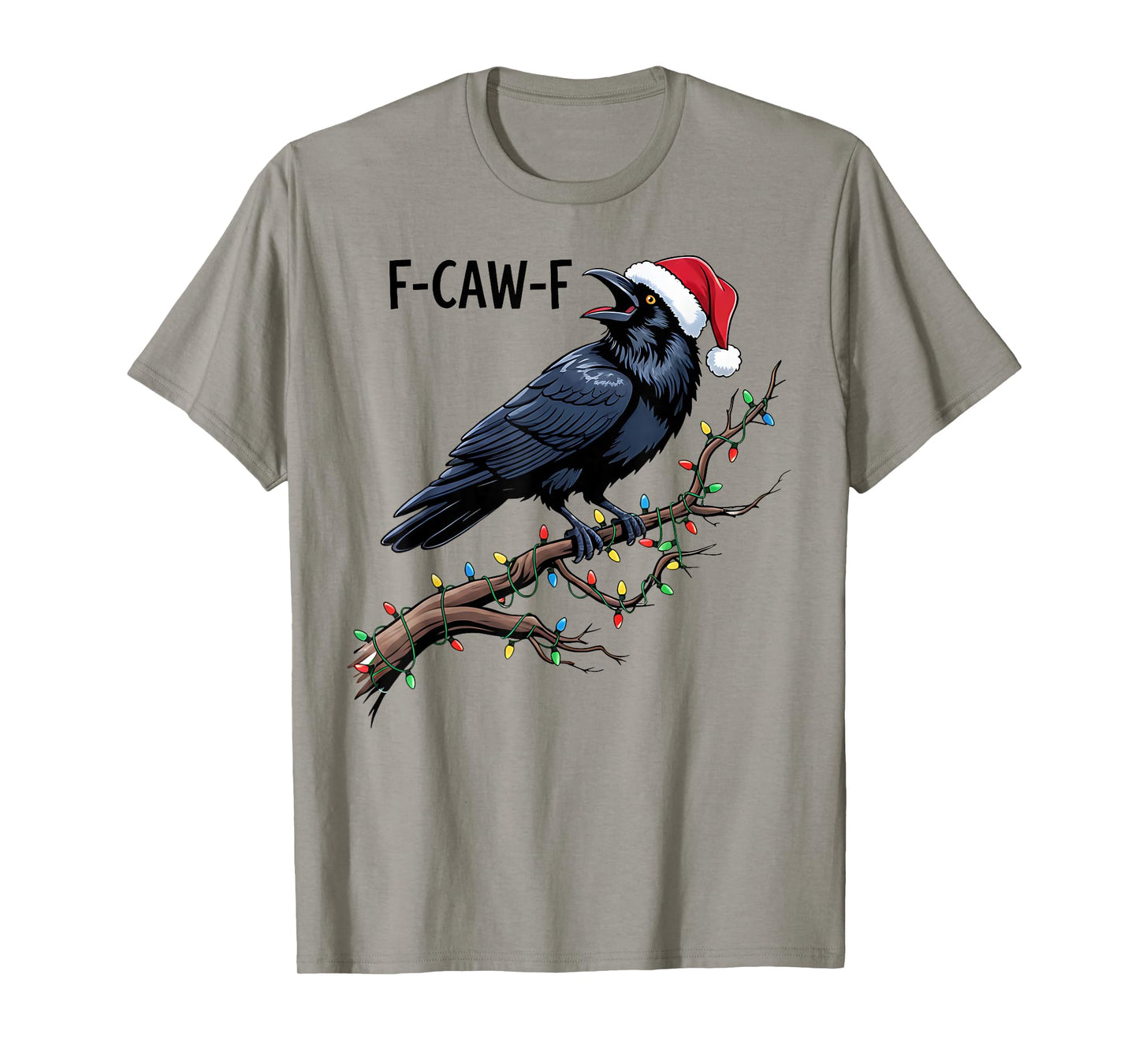 Black Crow F-Caw-F Funny Retro Christmas Lights Santa hat T-Shirt