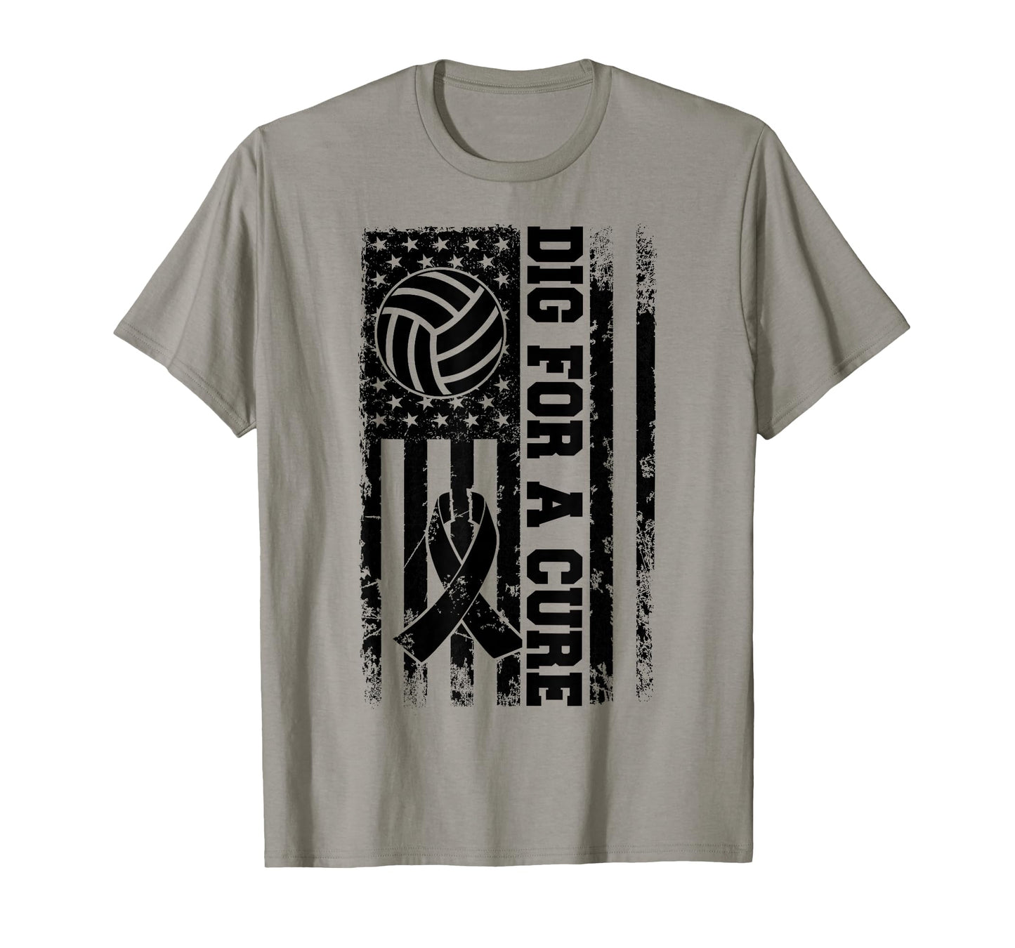 Dig For A Cure Breast Cancer Volleyball Pink American Flag T-Shirt