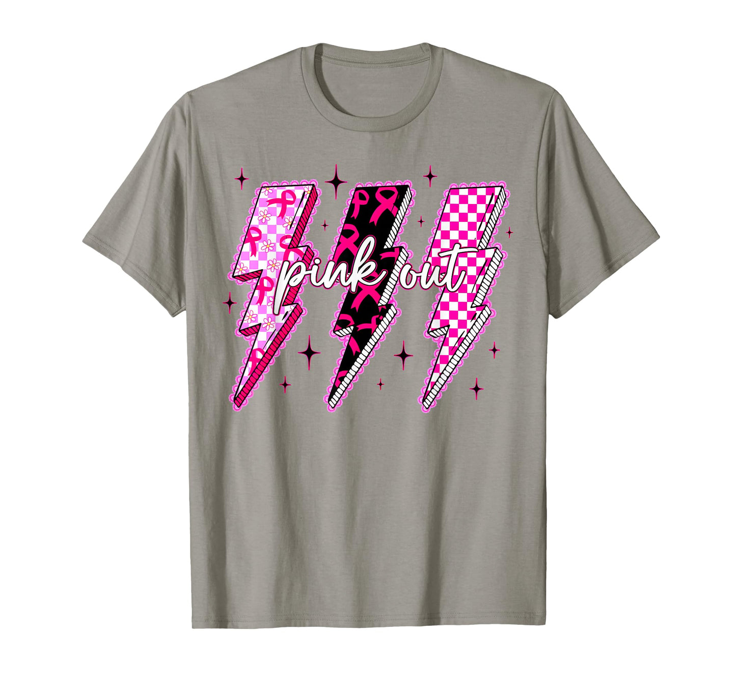 Pink Out Lightning Bolt Ribbon Breast Cancer Men Women Kid T-Shirt