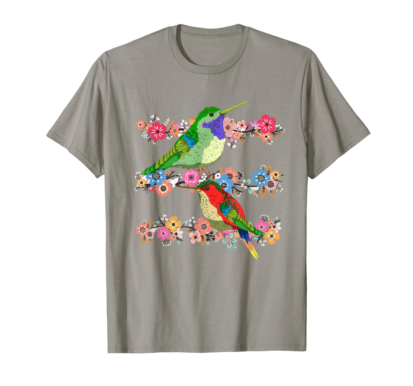 Animal Lover Flowers Pretty Bird Floral Vintage Hummingbird T-Shirt