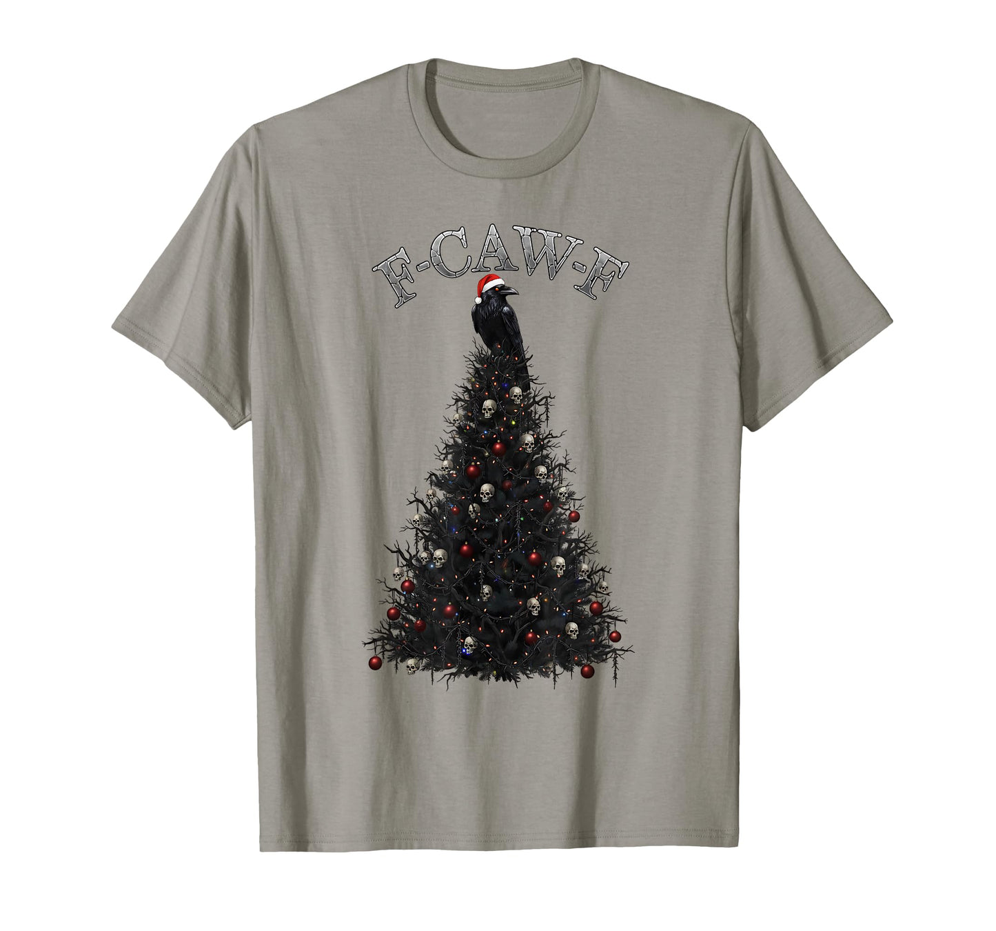 Spooky Gothic Christmas Tree Skulls Raven Santa Hat F-CAW-F T-Shirt
