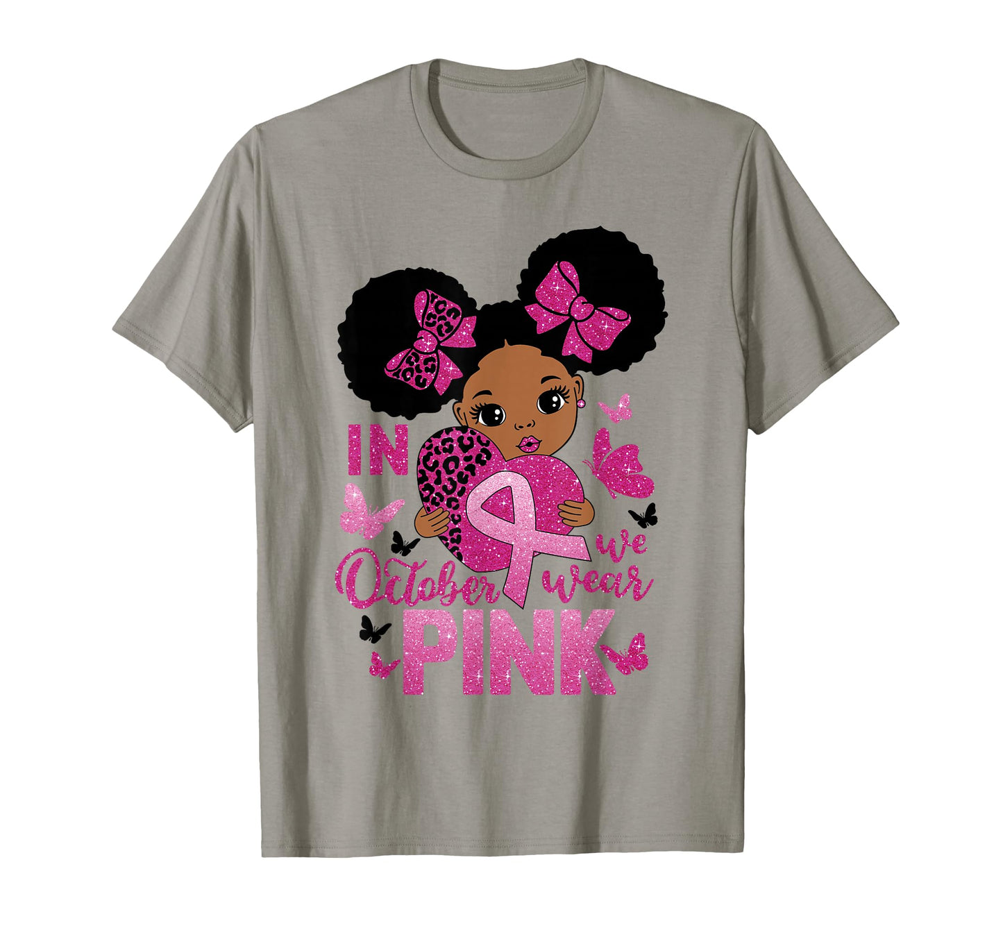 Messy Bun In October We Wear Pink Girls Toddlers T-Shirt
