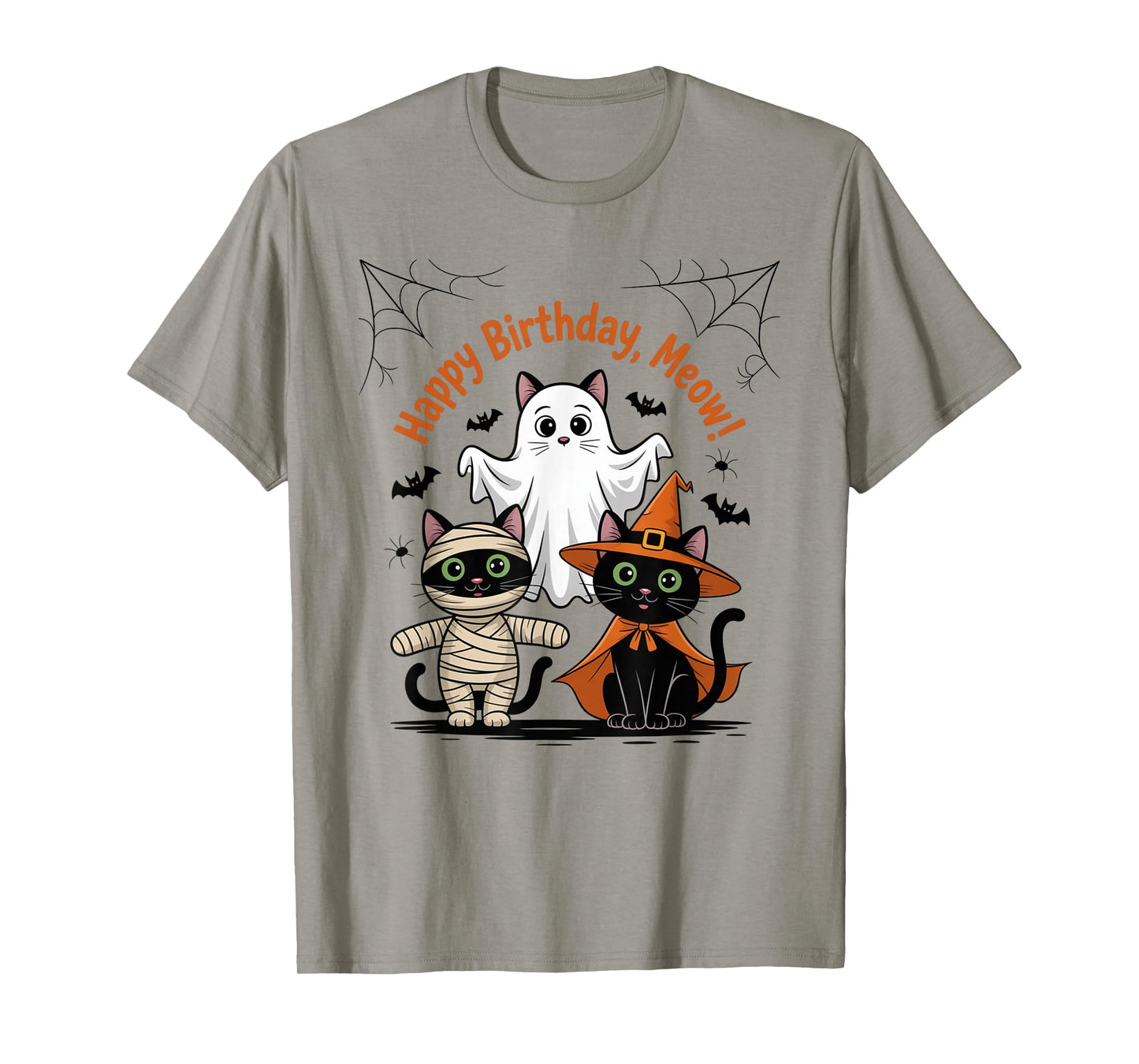 Vintage Happy Birthday Meow Halloween Pumpkin Ghost Design T-Shirt