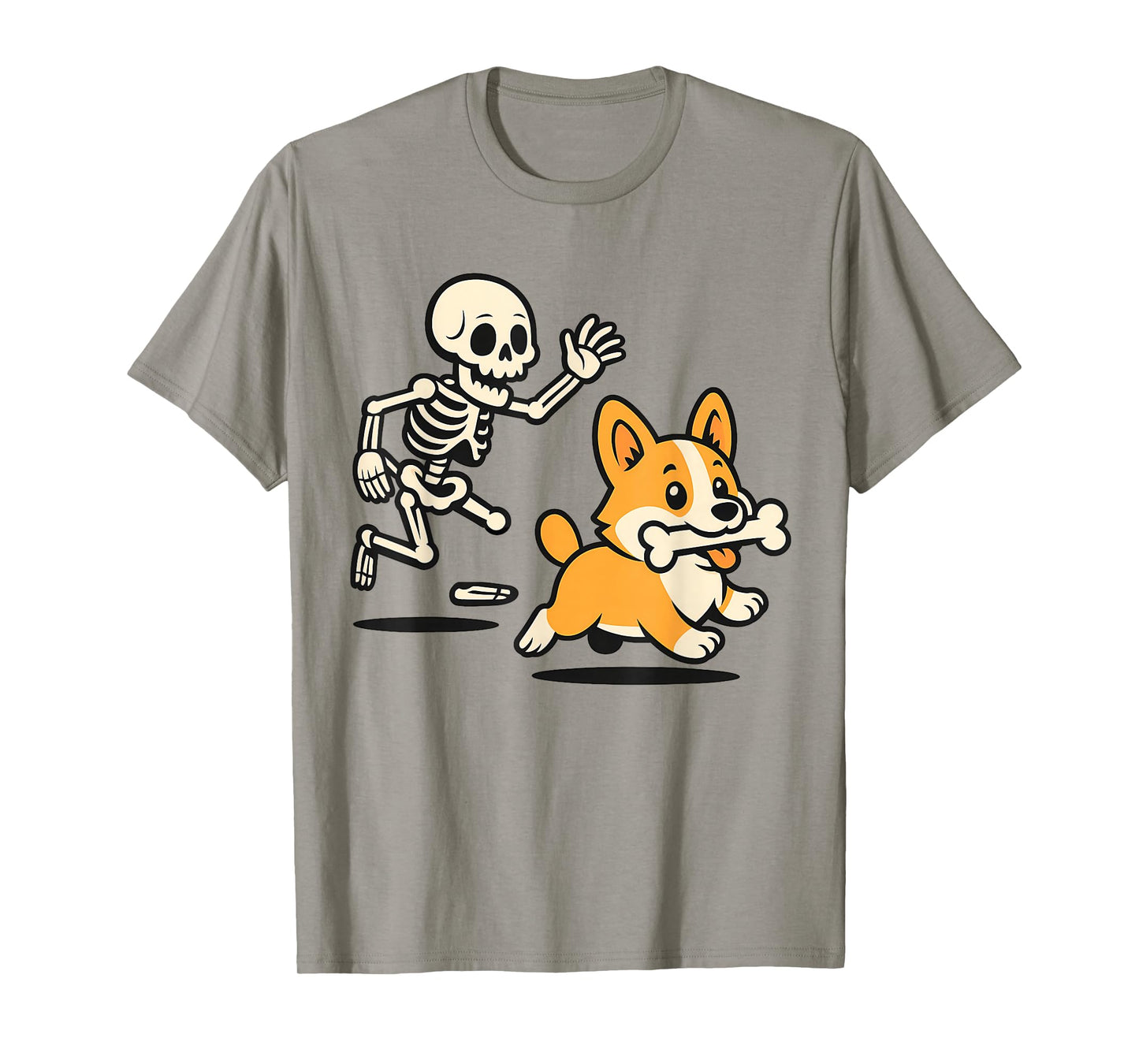Funny Skeleton Chasing Corgi, Halloween Spooky Season Tees T-Shirt
