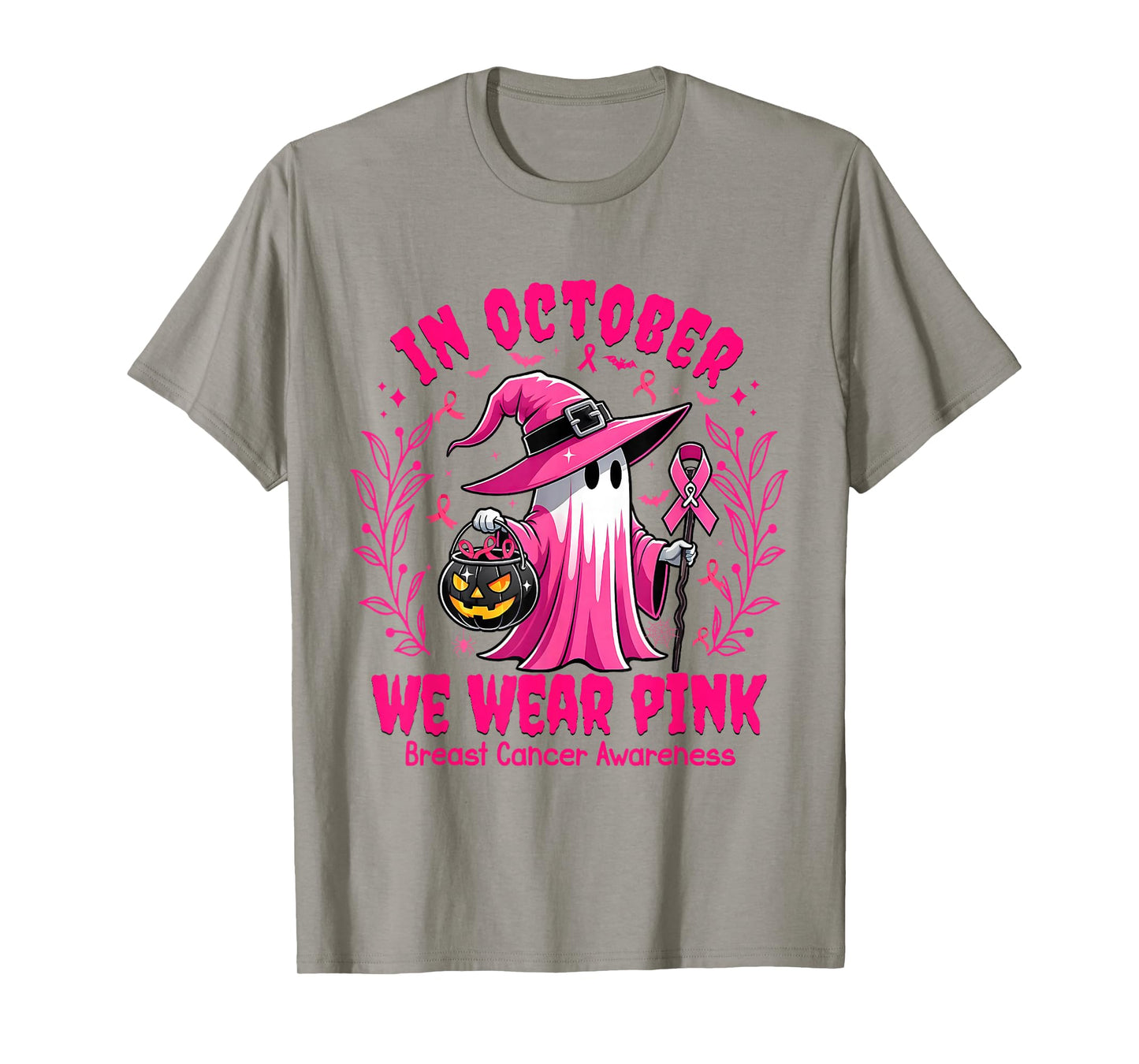 in October We Wear Pink Shirt Ghost Breast Cancer Halloween T-Shirt