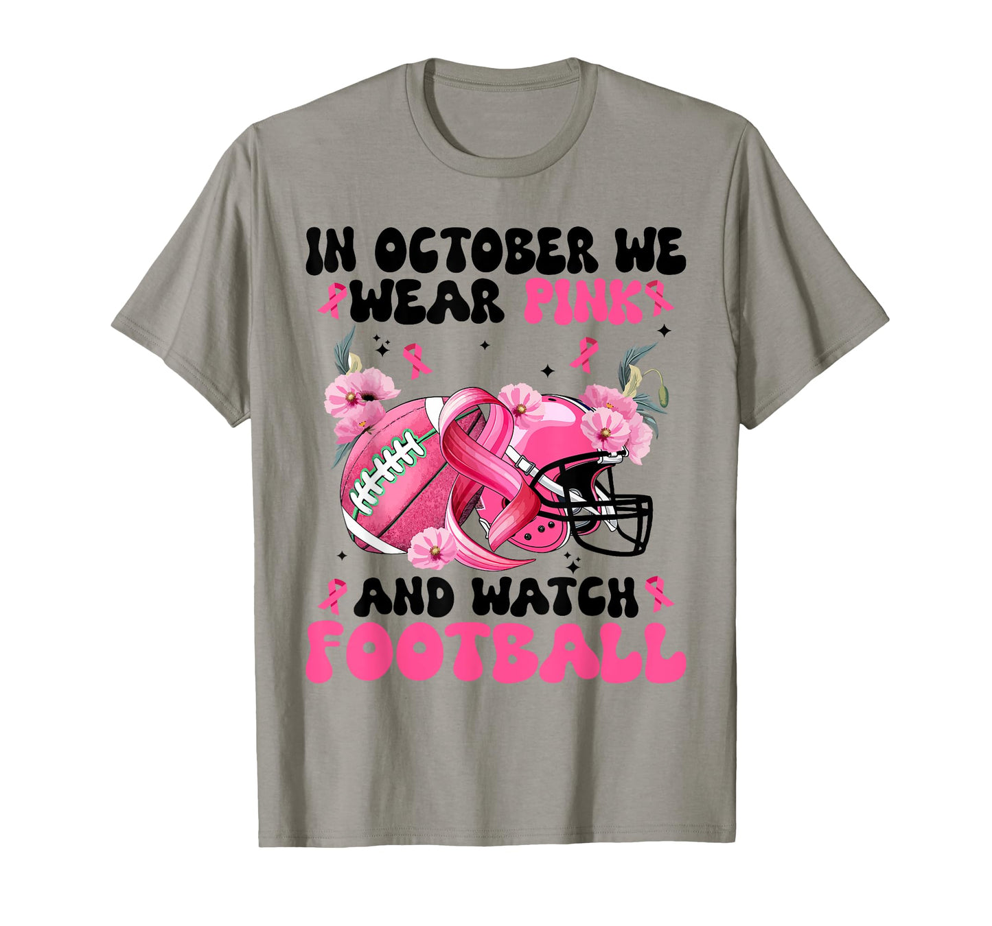 In October We Wear Pink Football Breast Cancer Awareness T-Shirt