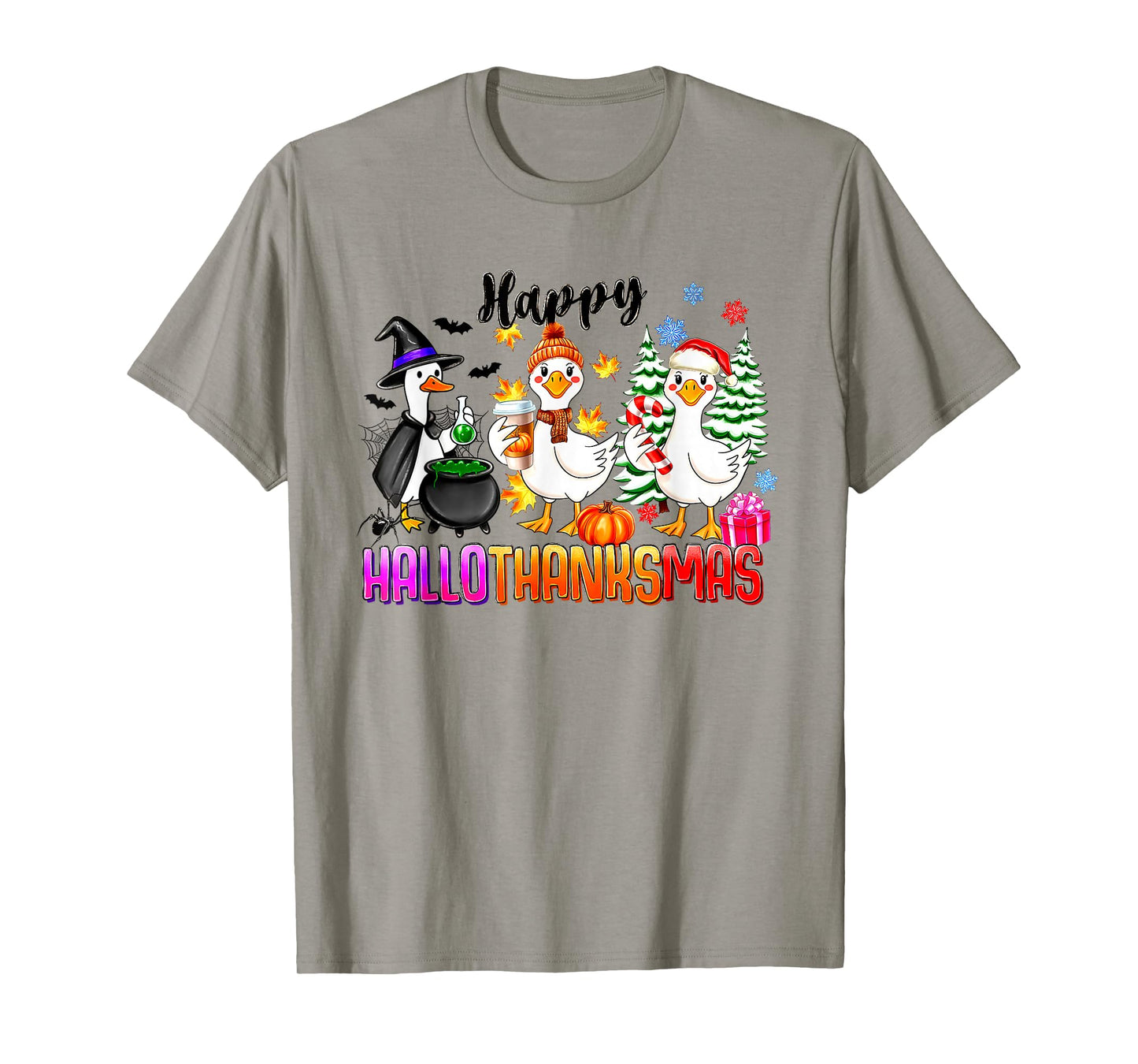 Gooses Halloween Thanksgiving Christmas Happy HalloThanksMas T-Shirt