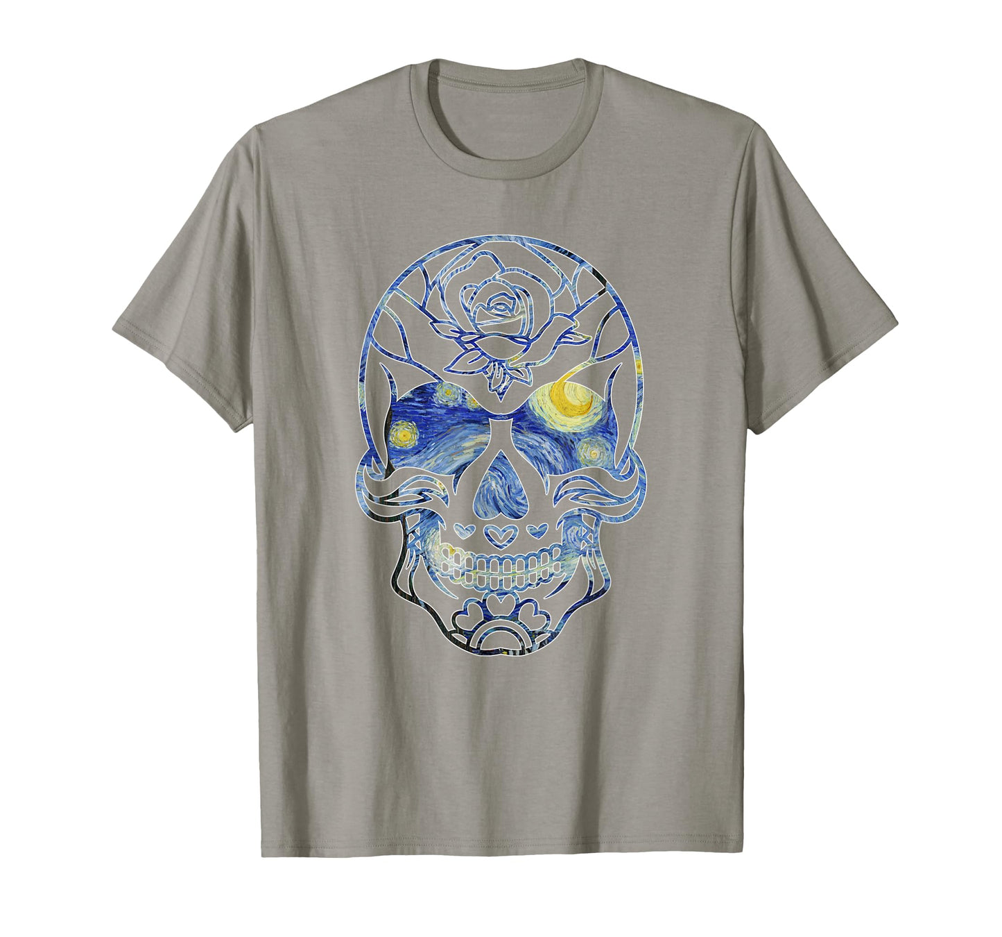 Van Gogh Starry Night Sugar Skull Day of the Dead Art T-Shirt