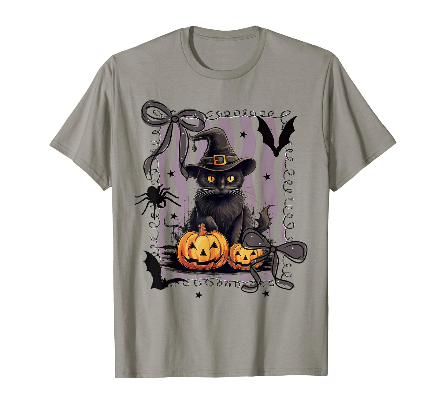 Spooky Witch Black Cat Halloween Coquette Bow Jack O Lantern Men Women Kids T-Shirt