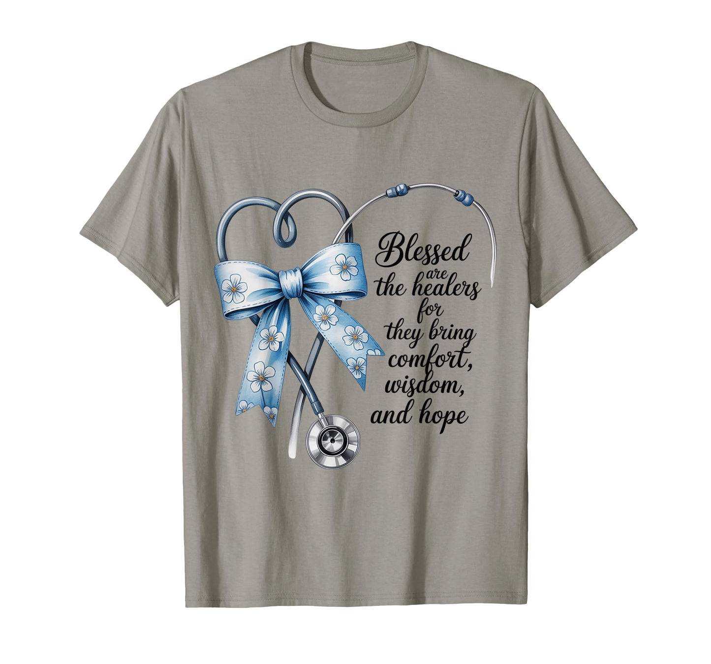 Blessed Healers Stethoscope Bow Floral Nurse Appreciation T-Shirt