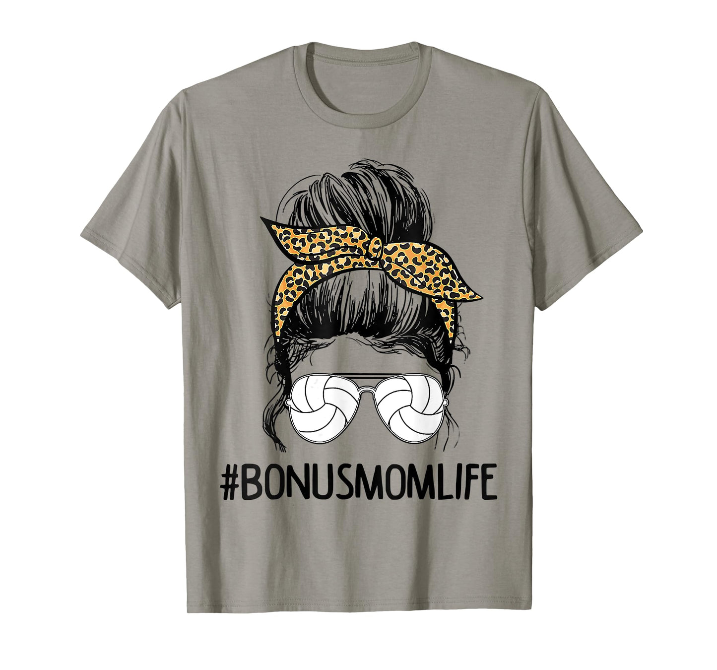 Volleyball Bonus Mom Life Messy Bun Leopard Mother’s Day T-Shirt