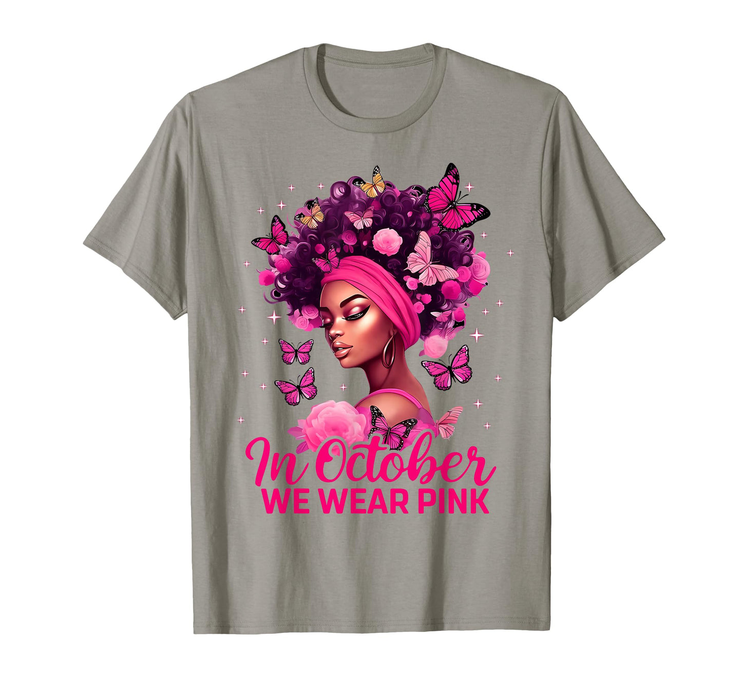 in October We Wear Pink Black Women Breast Cancer Awareness T-Shirt