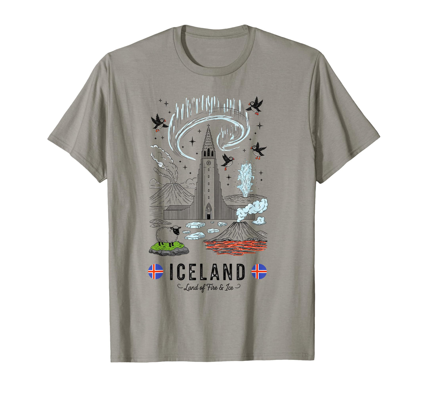 Iceland Nature Wonders Aurora Volcano Puffins Souvenir T-Shirt