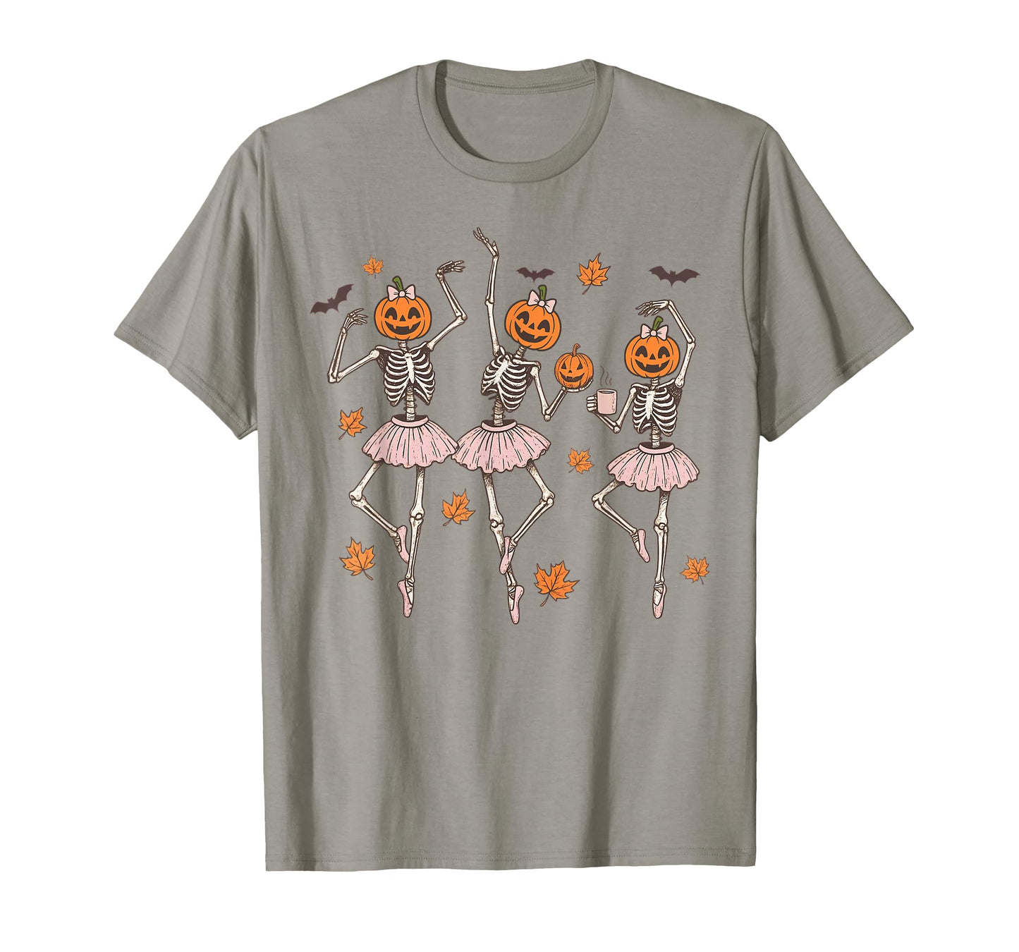 Girls Halloween Ballet Skeleton Pumpkin Girls Skeleton Women T-Shirt