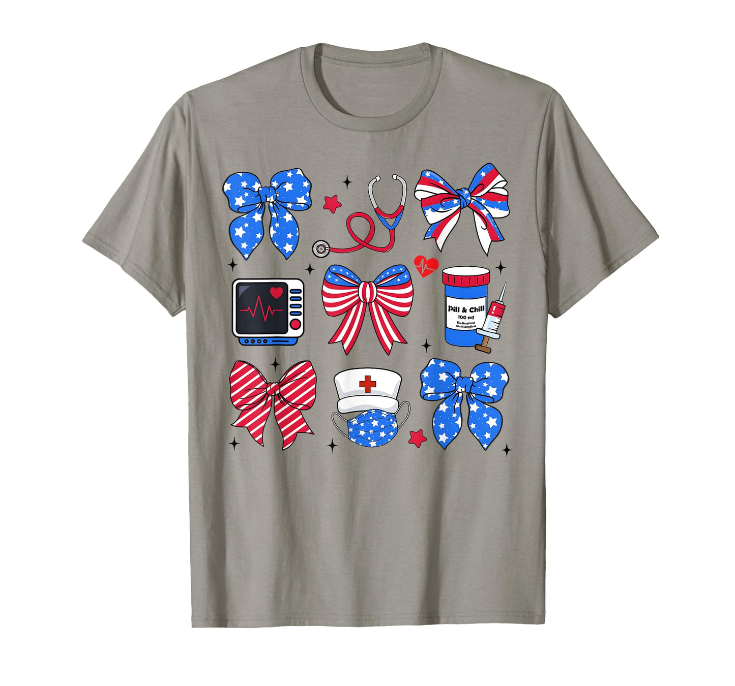 Coquette Bow 4th Of July Nurse Nursing USA Flag Girl Women T-Shirt