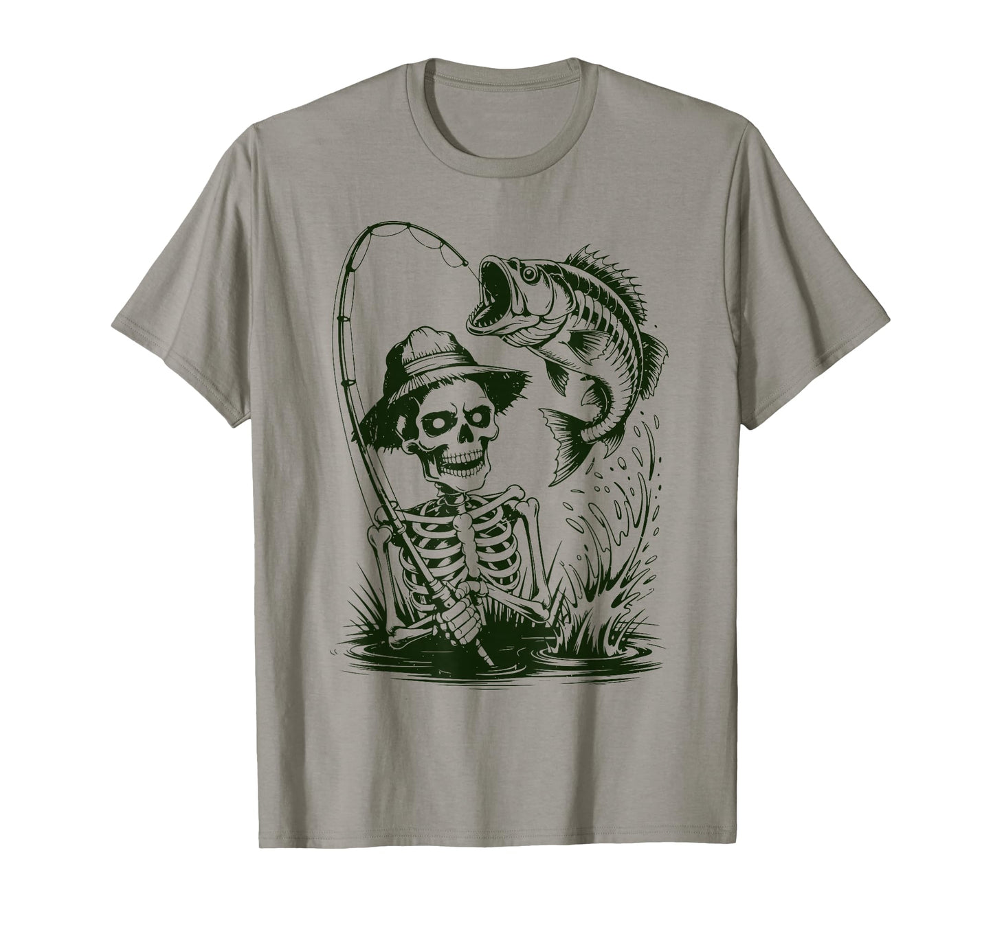 Men Bass Fish Skeleton Fishing Halloween Funny Fisherman Boy T-Shirt