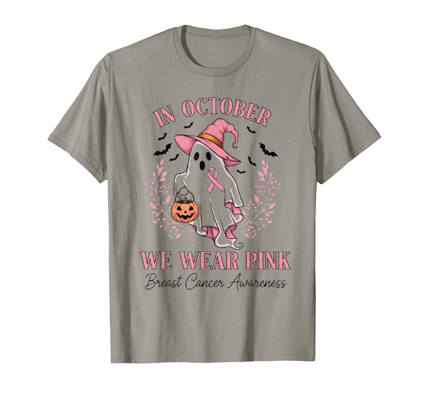 in October We Wear Pink Shirt Ghost Breast Cancer Awareness T-Shirt
