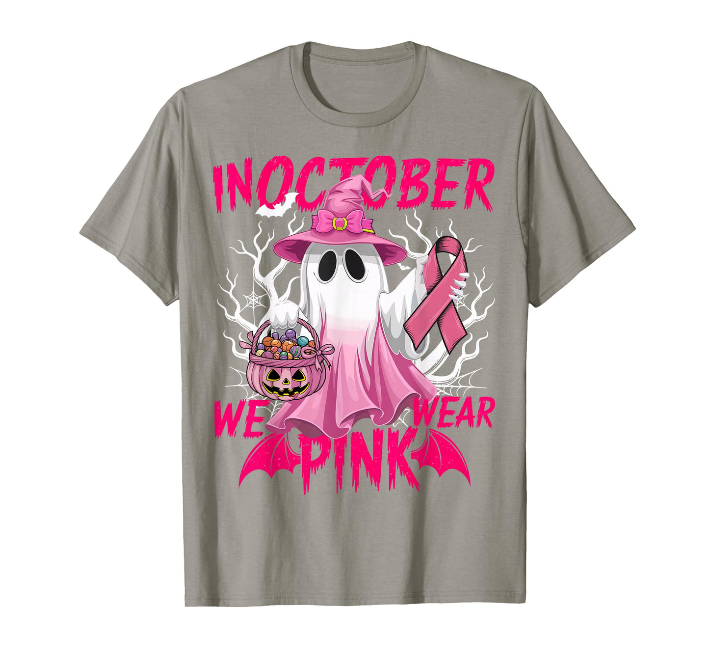 In October We Wear Pink Shirt Breast Cancer Awareness Ghost T-Shirt
