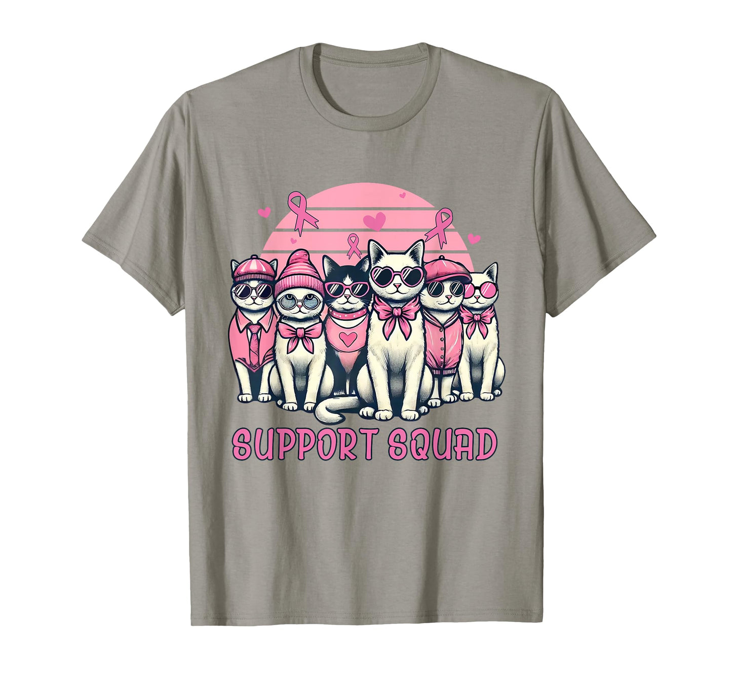 Support Squad Breast Cancer Women Cat Lover Pink Ribbon T-Shirt