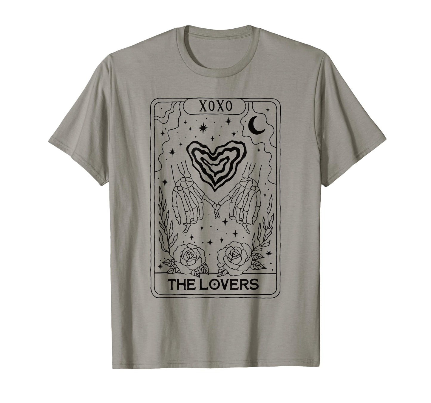 Tarot Card The Lovers Skeleton Hands Roses Gothic Occult T-Shirt
