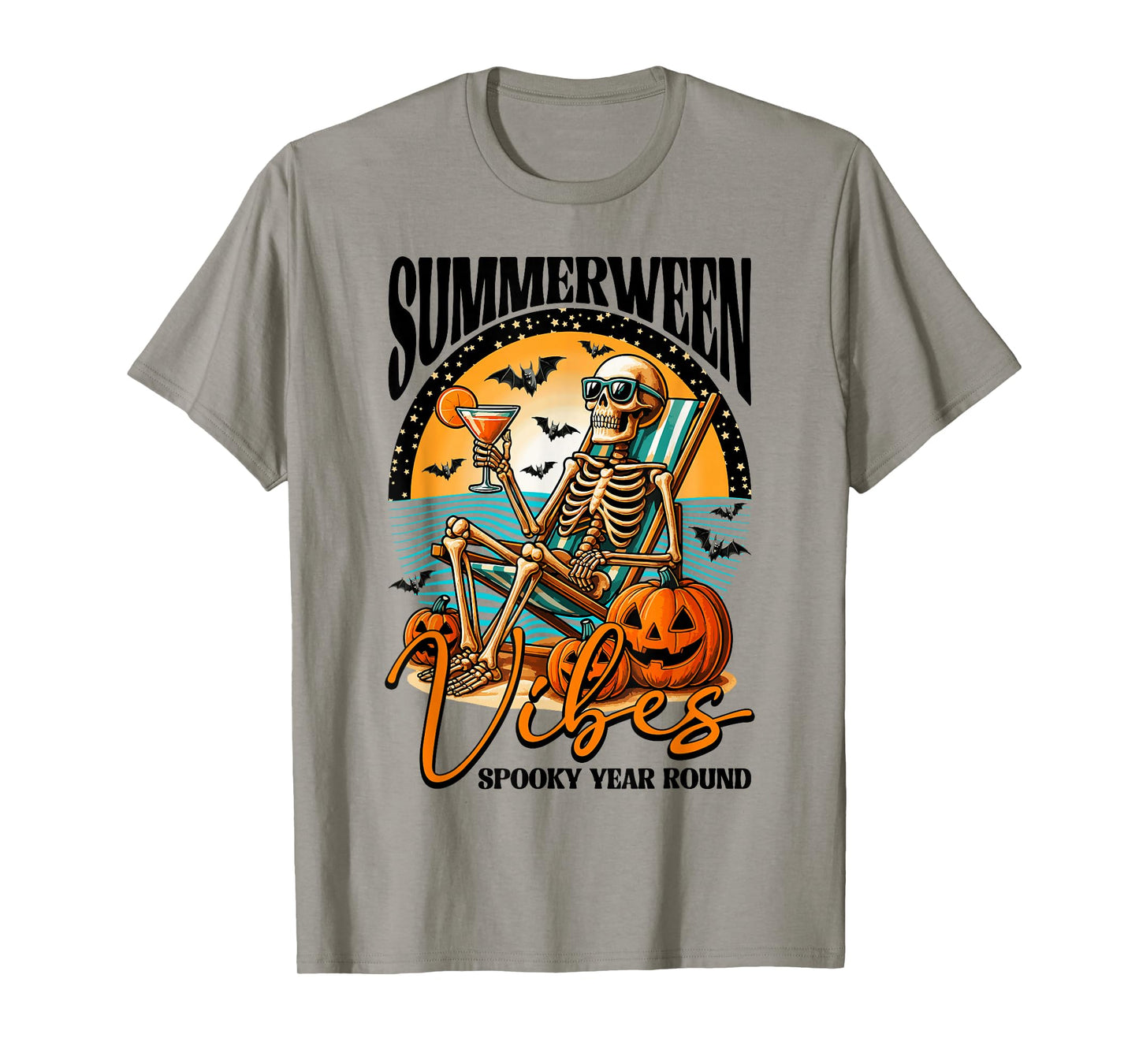 Summerween Vibes Skeleton Halloween Summer Beach Vacation T-Shirt