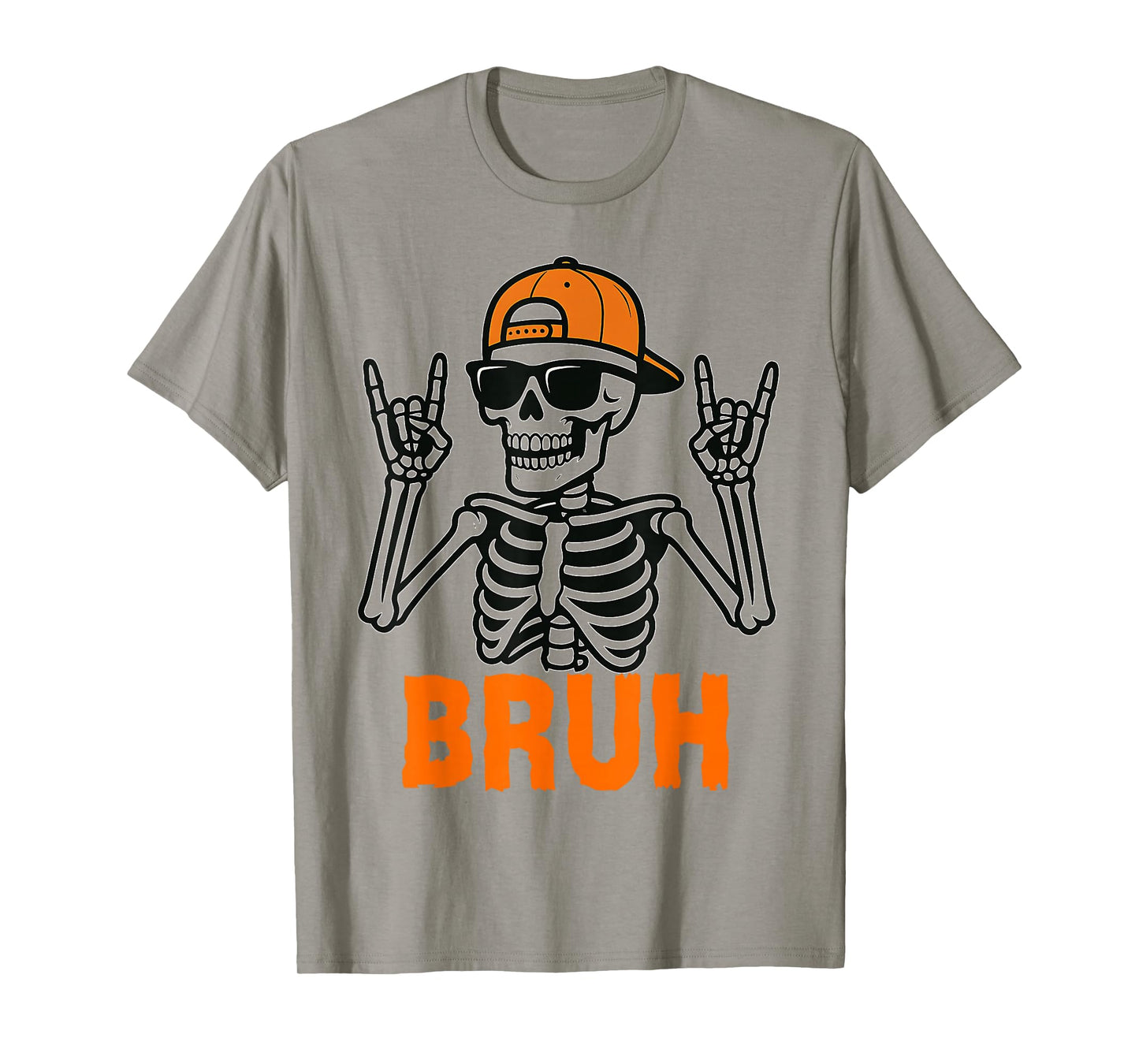 Bruh Funny Skeleton Rock On Halloween Graphic tee Men Kids T-Shirt