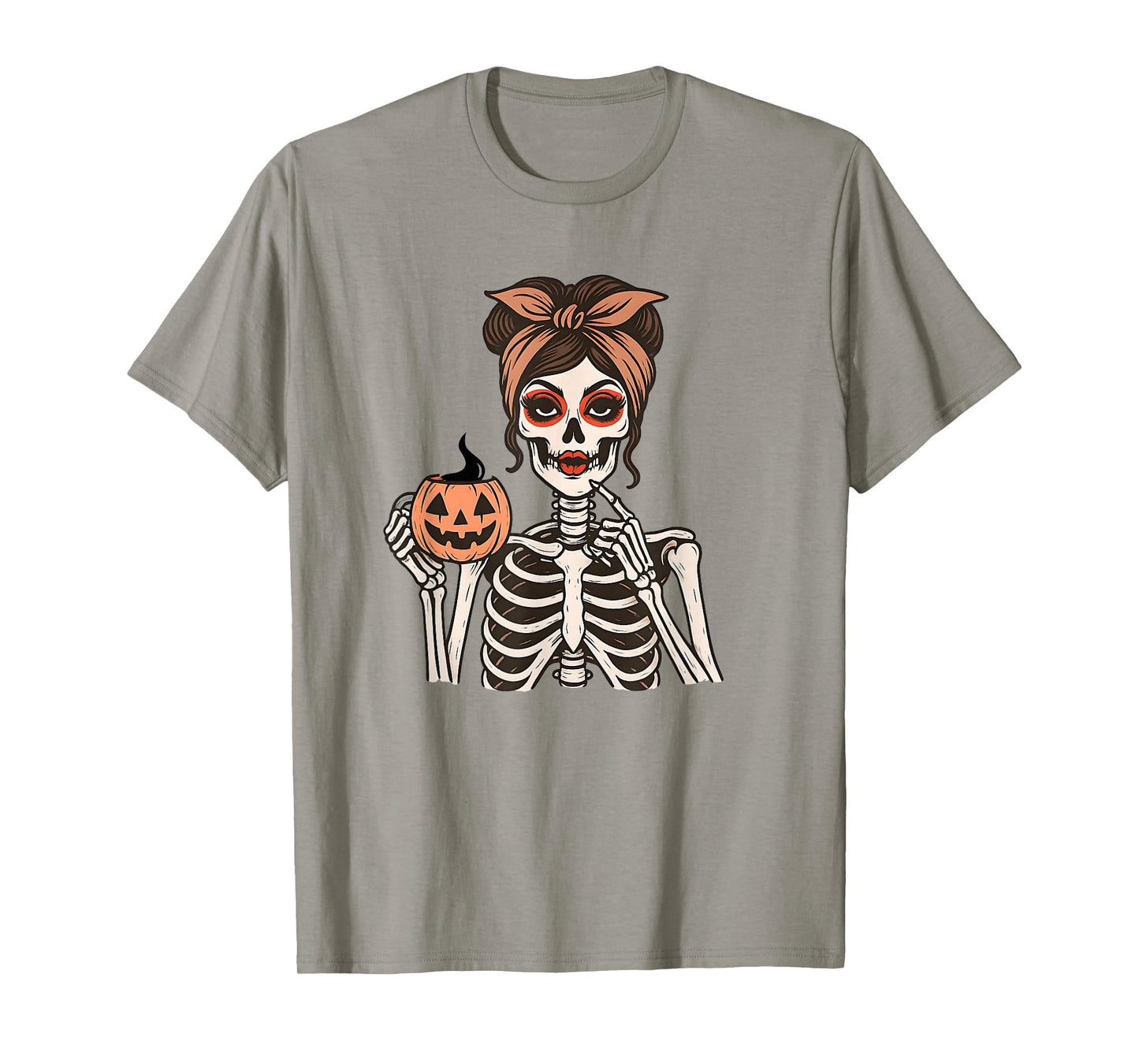 Halloween Skeleton Messy Bun Coffee Funny Costume Shirt T-Shirt