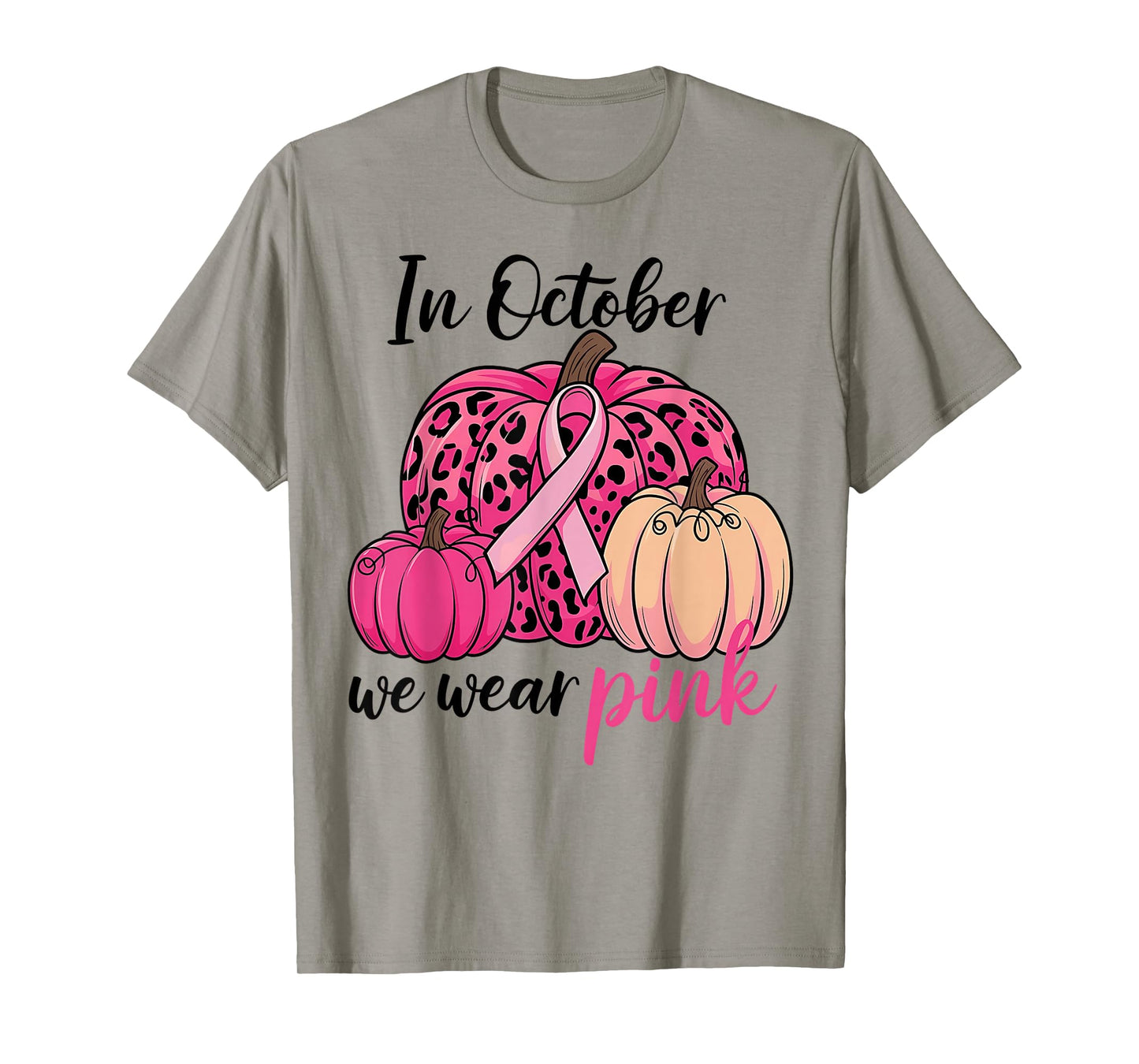 In October We Wear Pink Pumpkin Leopard Breast Cancer T-Shirt