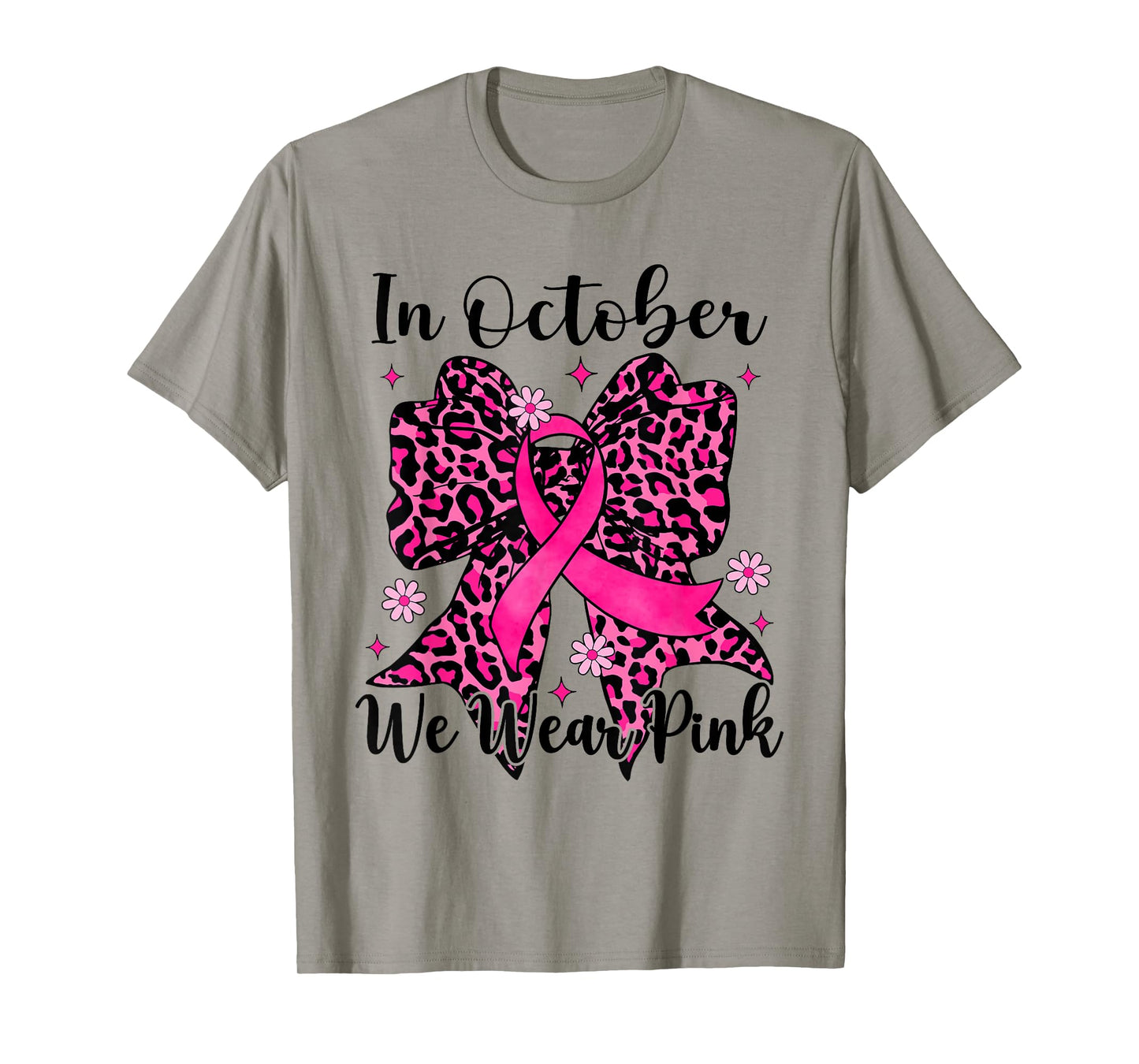 Leopard Bow Breast Cancer in October We Wear Pink T-Shirt