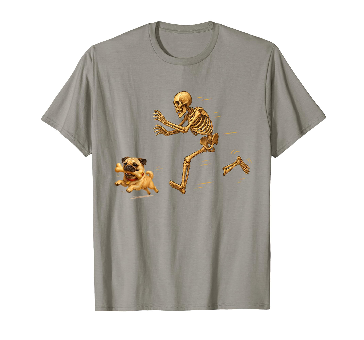 Funny Pug Dog Halloween Steal Bone Skeleton Chase Spooky Pug T-Shirt