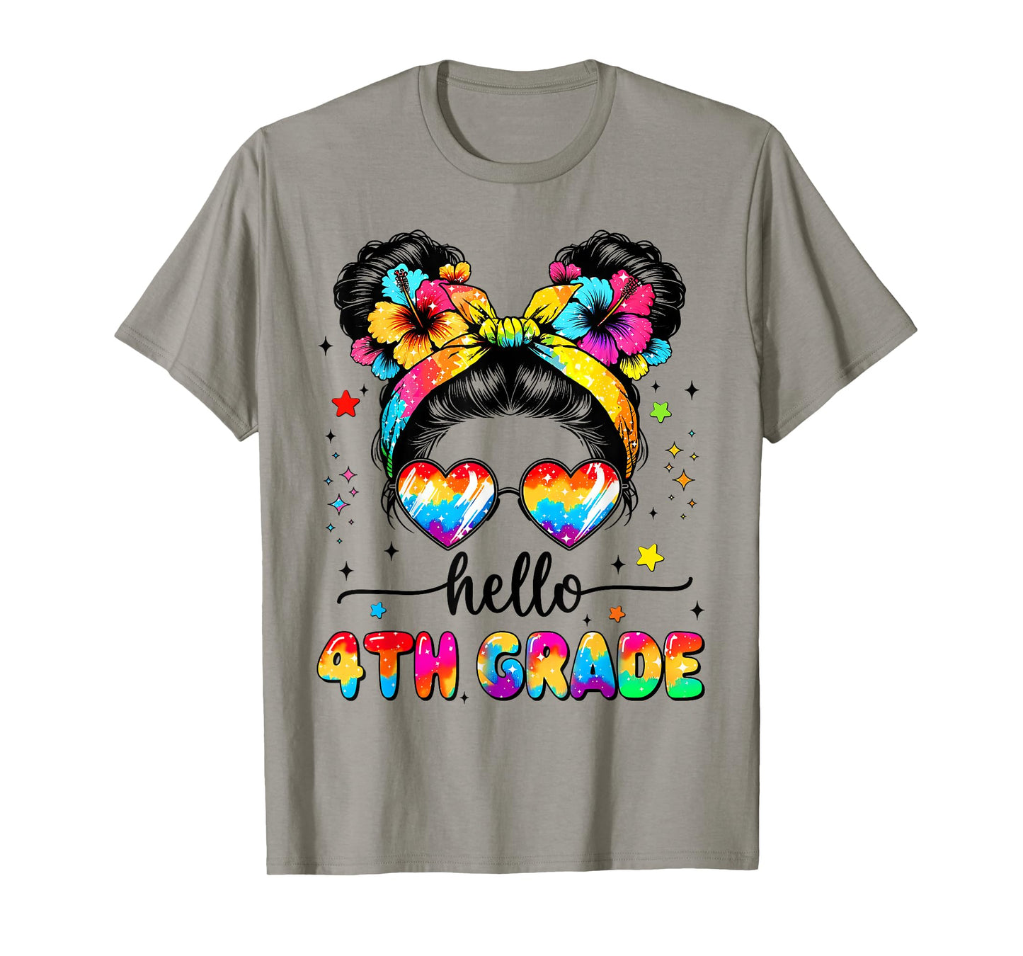 Hello 4th Grade Messy Bun First Day Of School Outfits Girls T-Shirt