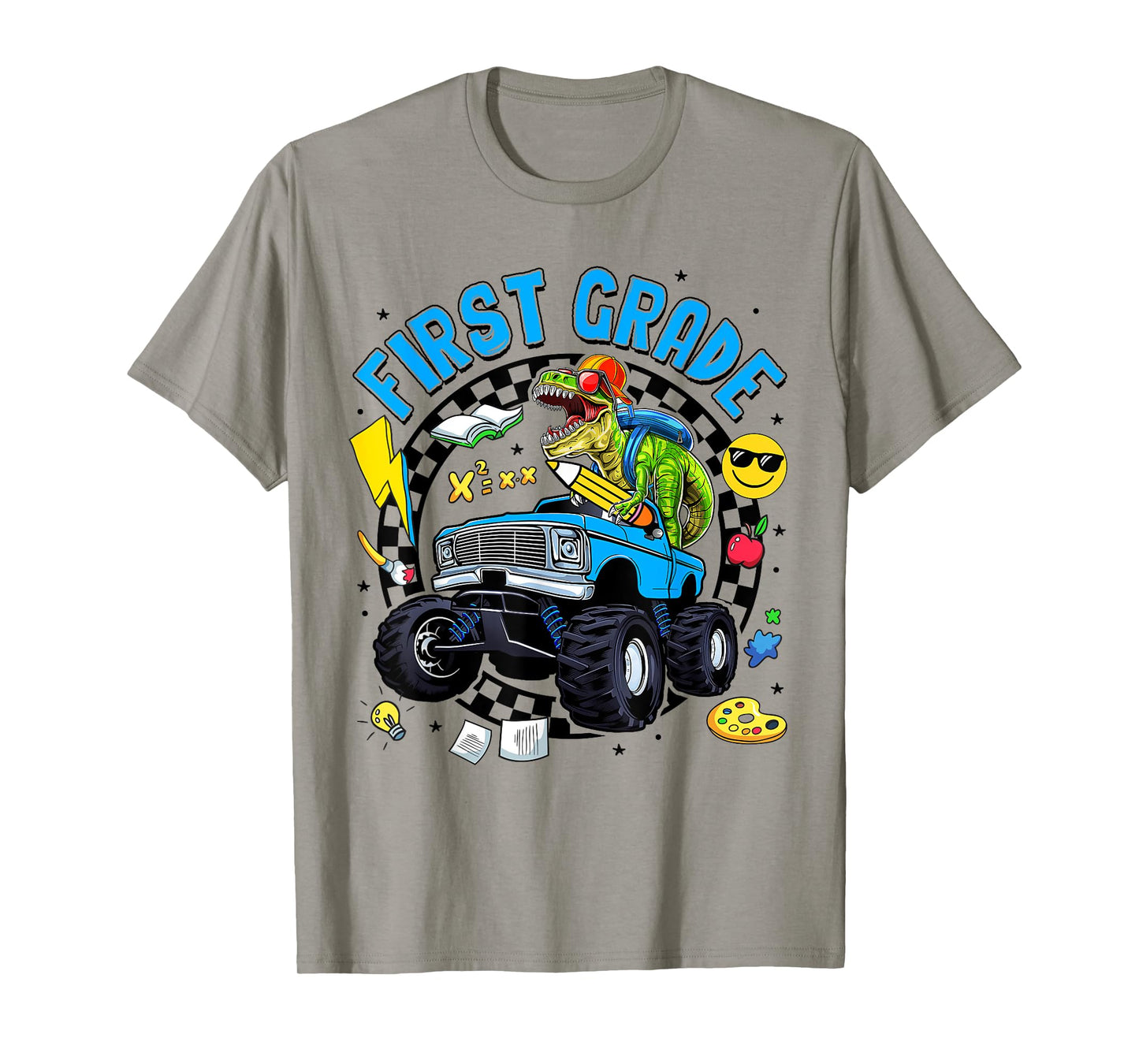 First Grade Dinosaur Dino Truck Back To School Kids Boys T-Shirt