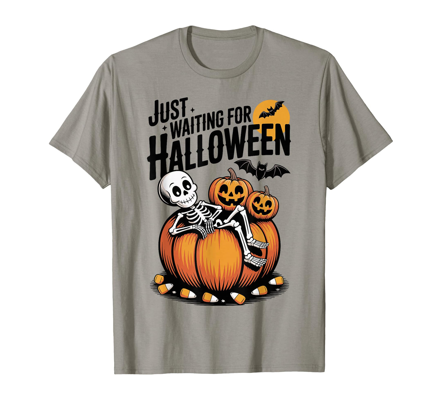 Just Waiting for Halloween Skeleton Spooky Summerween T-Shirt