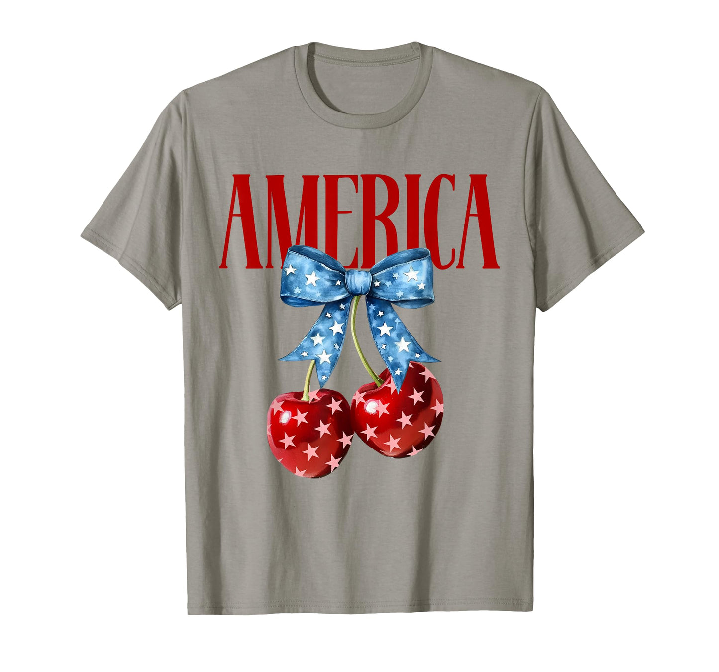 Cute America Cherries Coquette Bow Retro Cherry 4th Of July T-Shirt