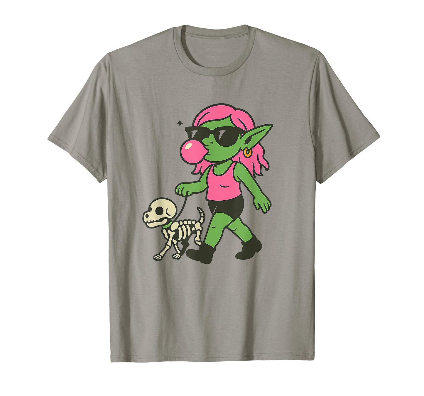 Goblin Skeleton Dog Walker Cute Goblincore Aesthetic T-Shirt