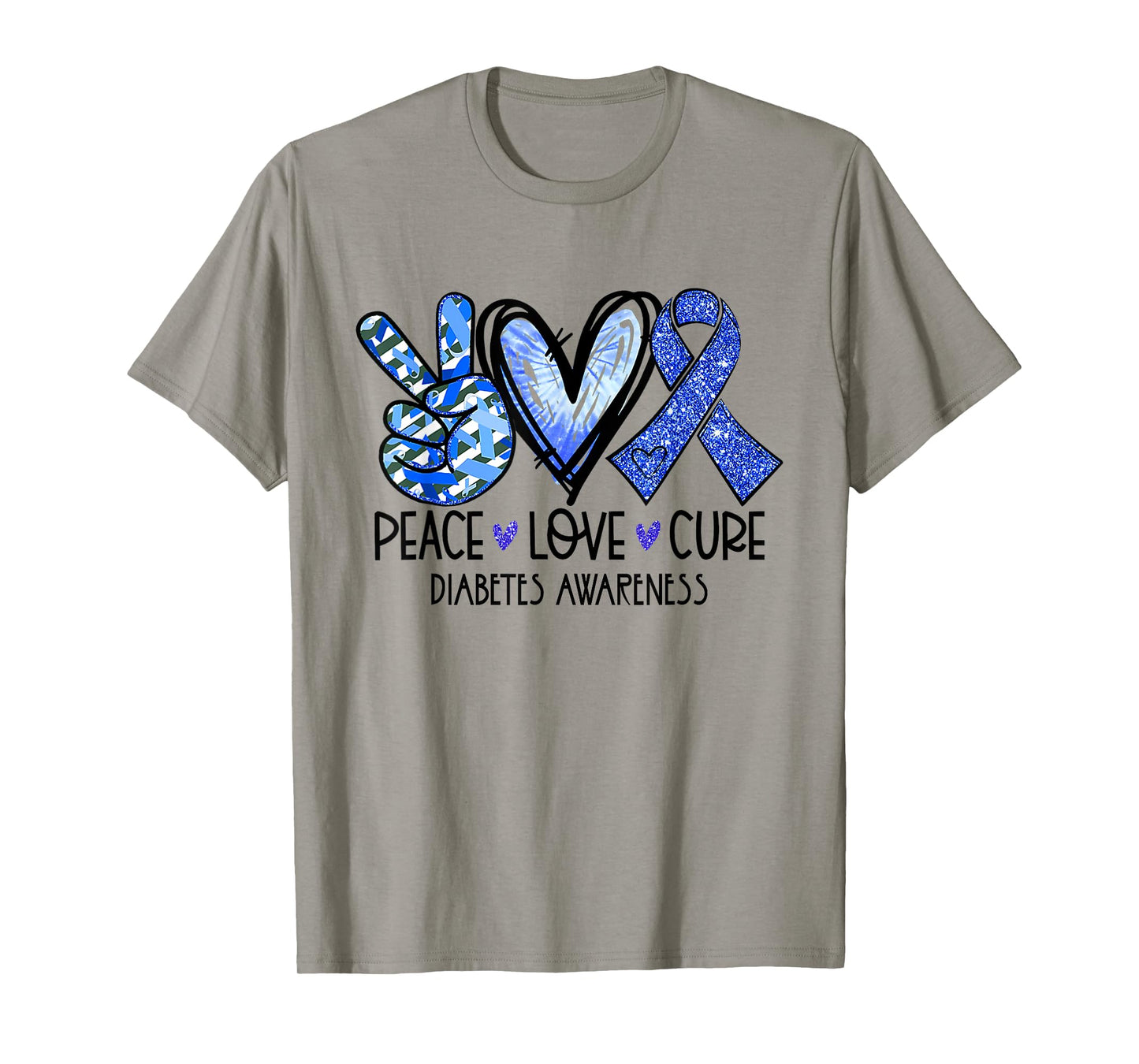 Peace Love Cure Type 1 Diabetes Awareness T1D Blue Ribbon T-Shirt