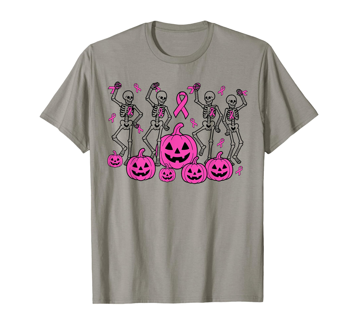 Pink Ribbon Skeleton Halloween Breast Cancer Awareness T-Shirt