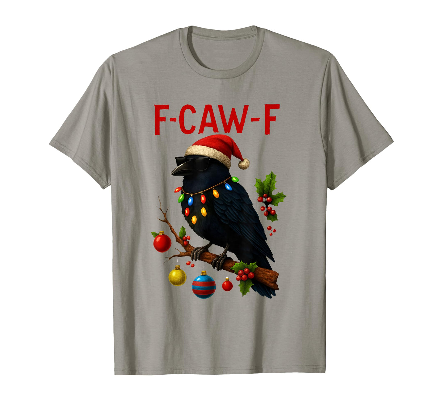 Black Crow F-Caw-F Funny Retro Christmas Lights Santa Hat T-Shirt