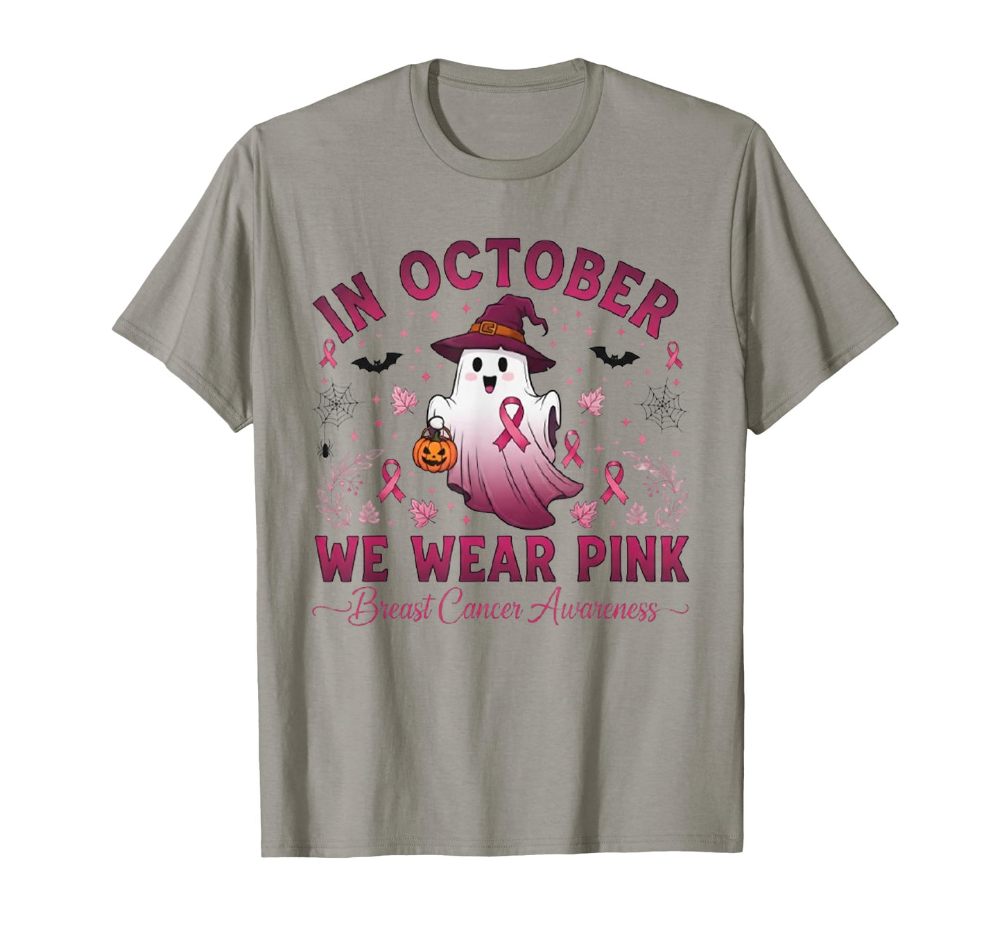 In October We Wear Pink Ghost Breast Cancer Awareness T-Shirt