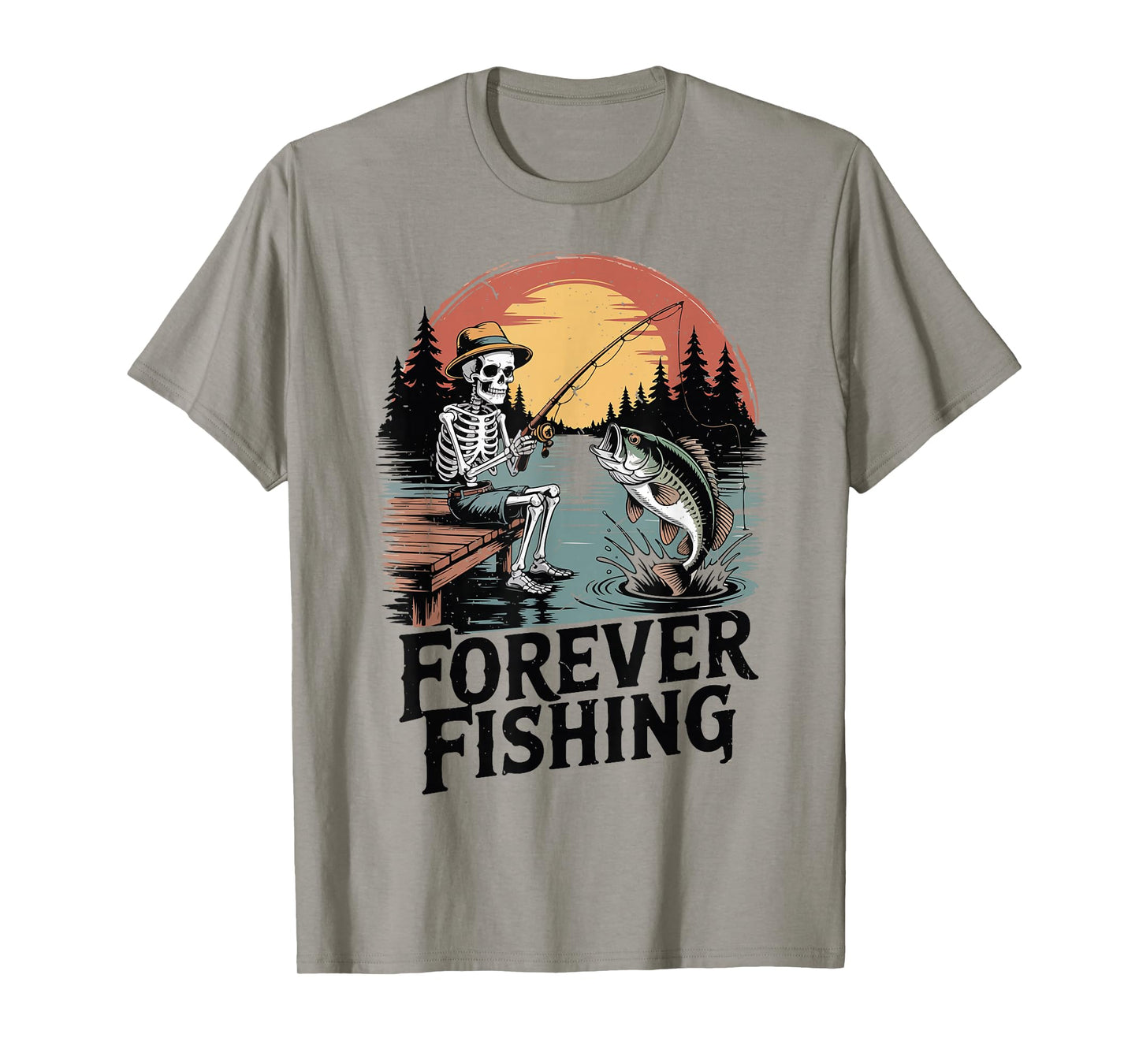 Halloween Fishing Forever Skeleton Bass Fish Funny Fisherman T-Shirt