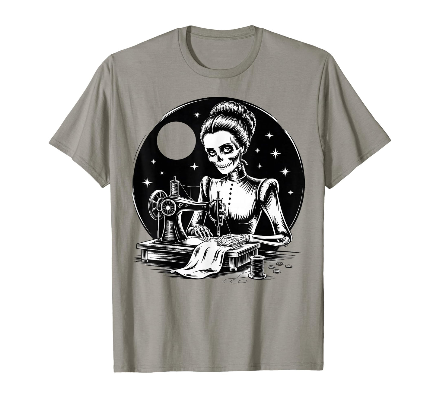 Skeleton Seamstress Sewing Machine Gothic Halloween Costume T-Shirt